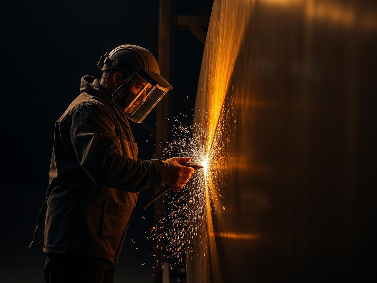 AmeriCoat technician preparing a metal surface before coating
